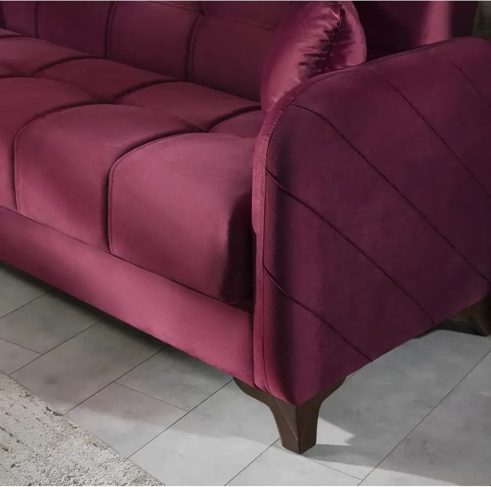 Canapea extensibila cu lada de depozitare living 215x85x90 cm – stofă, roz bordo (trandafiriu)– Roza