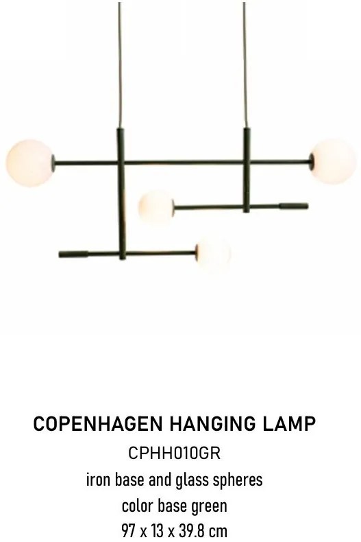 Lustra metal verde cu 4 globuri sticla Copenhagen