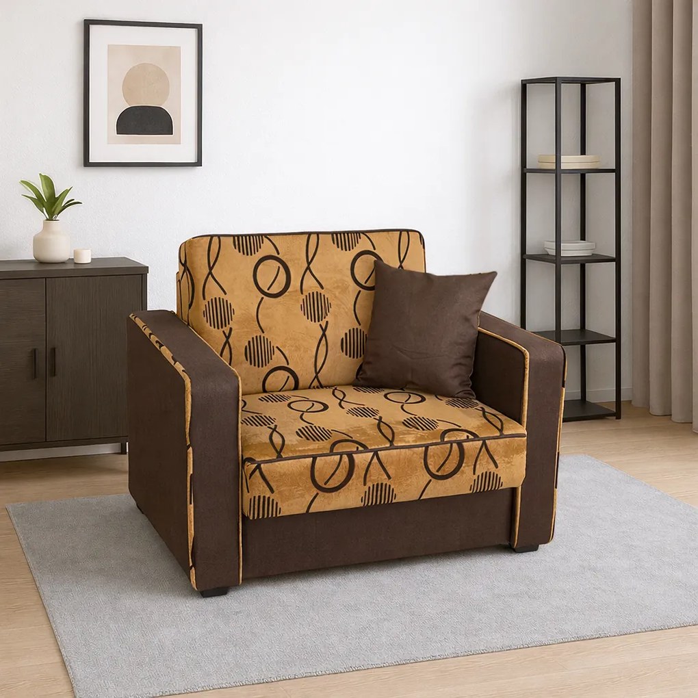 Fotoliu SAMY NEXT extensibil, cu lada de depozitare, stofa maro, cadru metalic, 103x100x92 Stofa, Maro + Bej