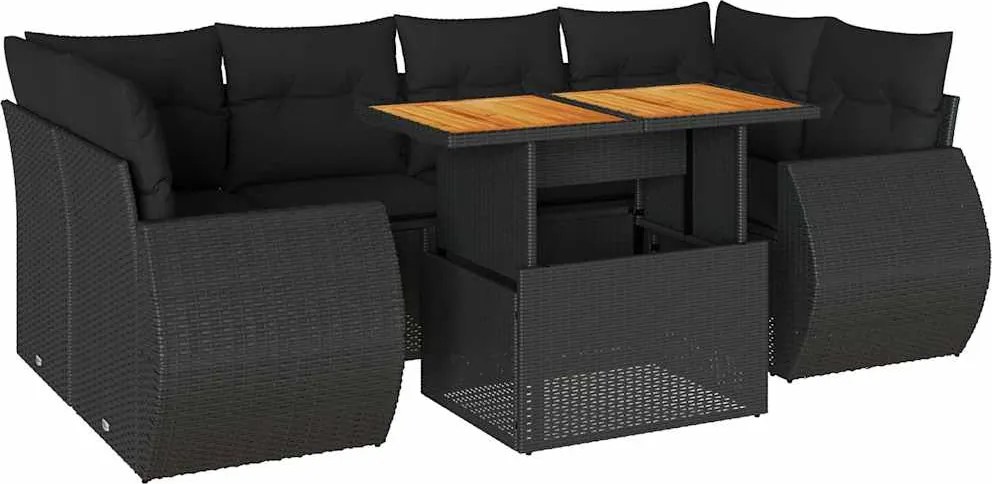 vidaXL Set canapele de grădină cu perne, 7 piese, negru, poliratan