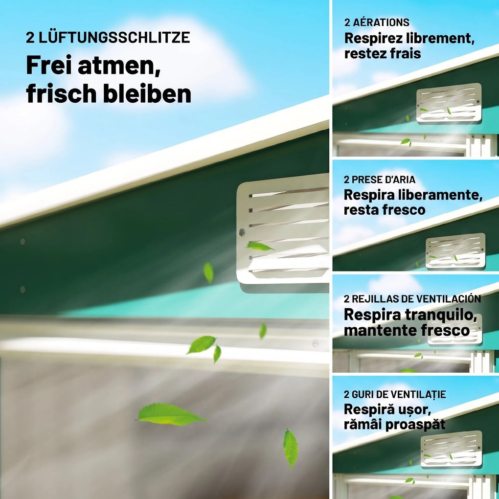 Outsunny Magazie Grădină din Oțel, Ușă Glisantă, pentru Căsuță de Unelte, Căsuță de Grădină, 154x206.5x160/181 cm, Albă | Aosom Romania