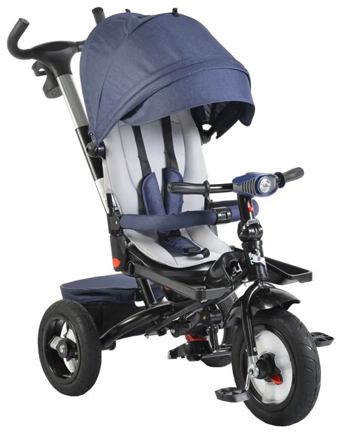 Tricicleta cu copertina detasabila NOVOKIDS™ Jockey Trike , Cu far luminos si melodii, Roti gonflabile din cauciuc, Pozitie somn, Pedale si maner