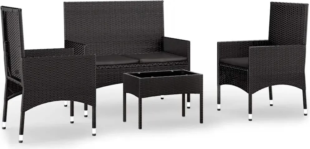 vidaXL Set mobilier relaxare grădină 4 piese cu perne poliratan negru