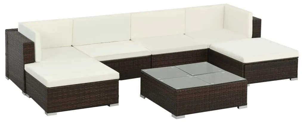 vidaXL Set mobilier de grădină cu perne, 7 piese, maro, poliratan