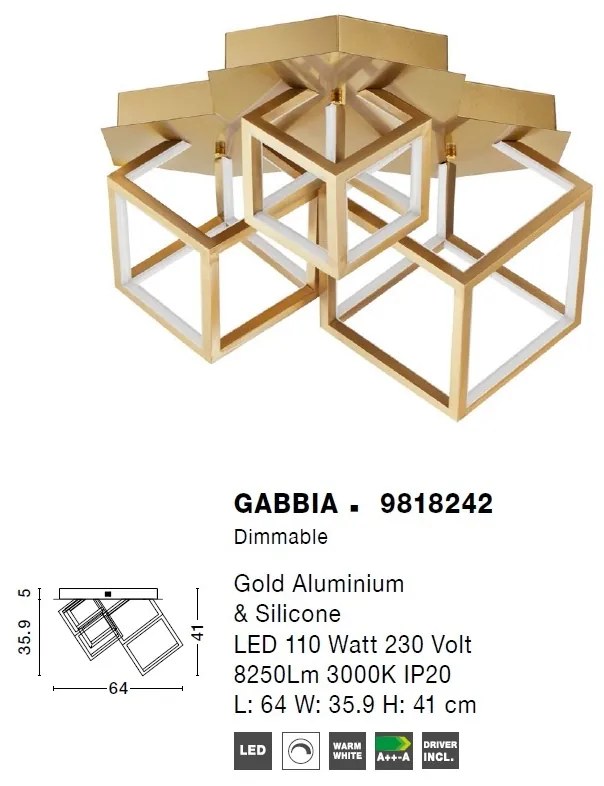 Lustra LED aplicata design modern geometric GABBIA auriu NVL-9818242