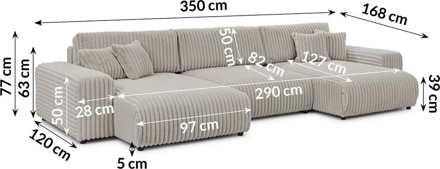 Colțar gri deschis extensibil/cu spațiu de depozitare cu tapițerie din catifea reiată (în formă de "U") Sarina – Ropez