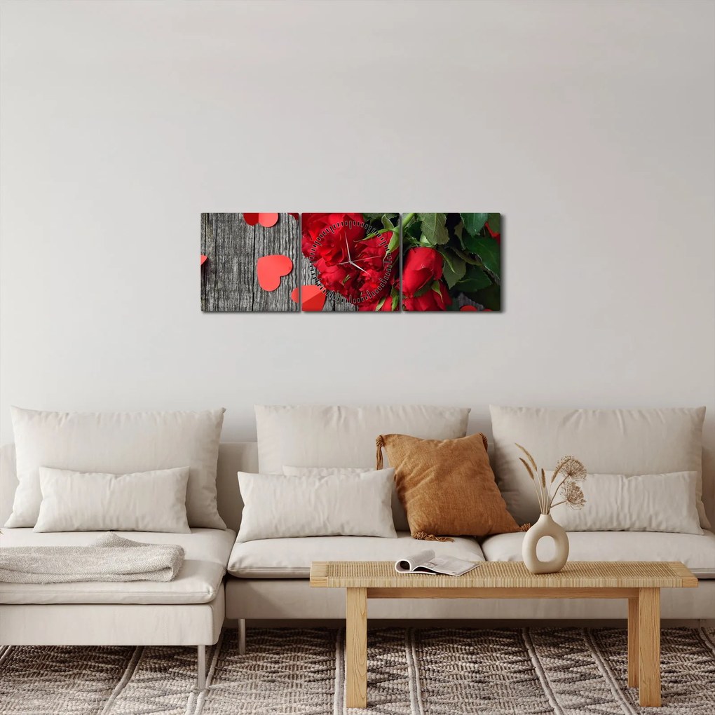 Tablou cu trandafiri (cu ceas) (90x30 cm)