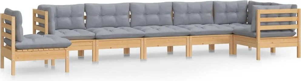 vidaXL Set mobilier de grădină cu perne gri, 8 piese, lemn masiv pin