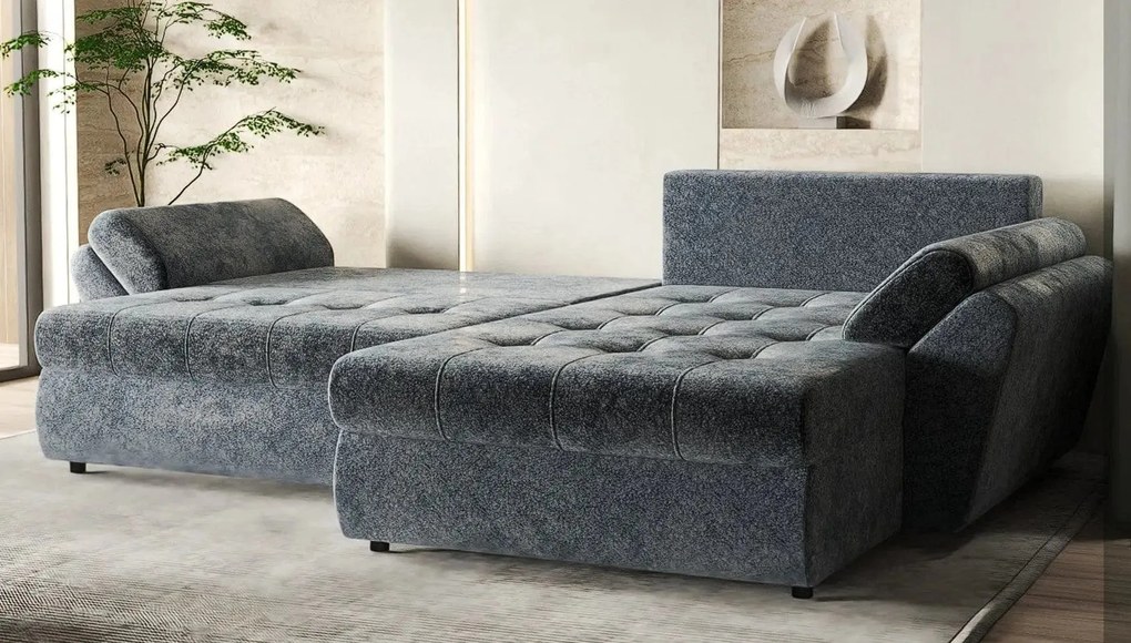 Colțar extensibil dumonde cu ladă de depozitare si sezut confortabil din spuma high-density, Loana Euphoria Graphit II 270x185 cm