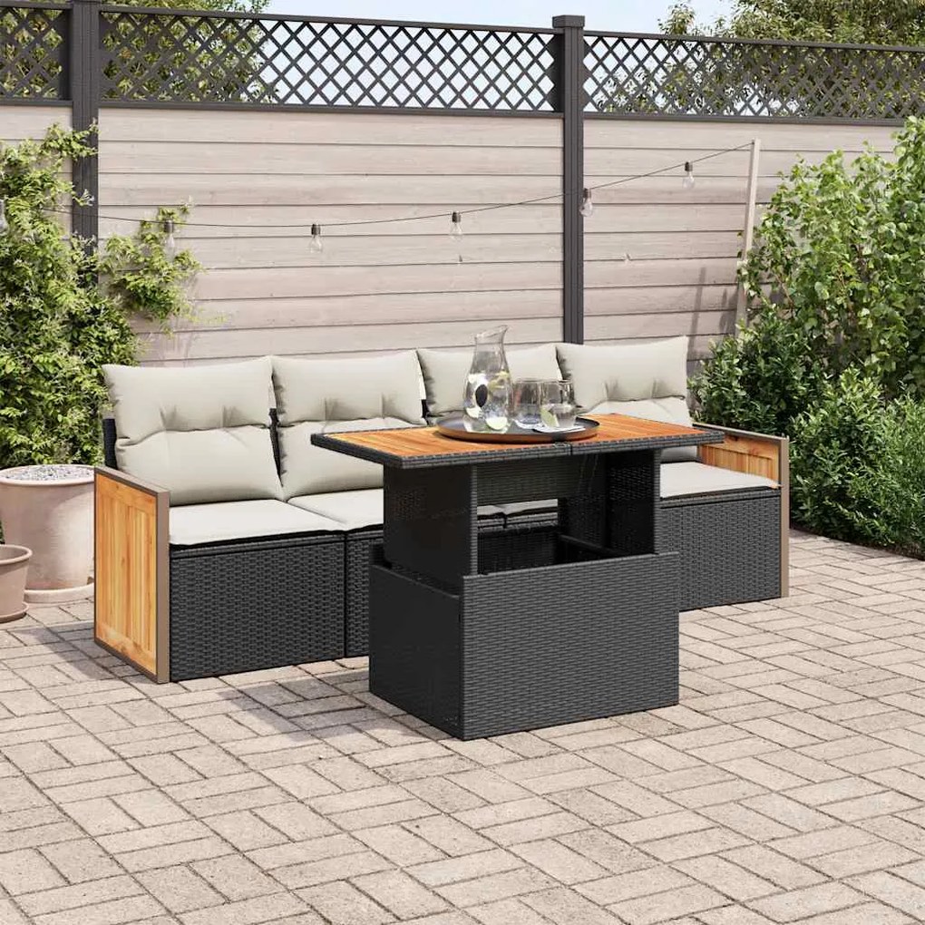 3327654 vidaXL Set mobilier de grădină cu perne, 5 piese,poliratan/lemn acacia