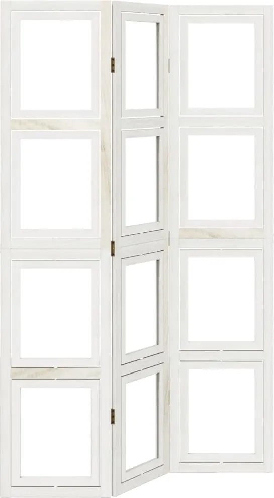 vidaXL Paravan cameră 3 panouri, alb, lemn masiv paulownia