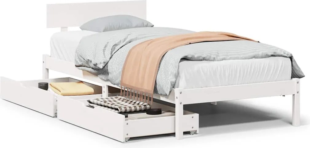 vidaXL Cadru pat fără saltea, alb, 90x190 cm, lemn masiv de pin