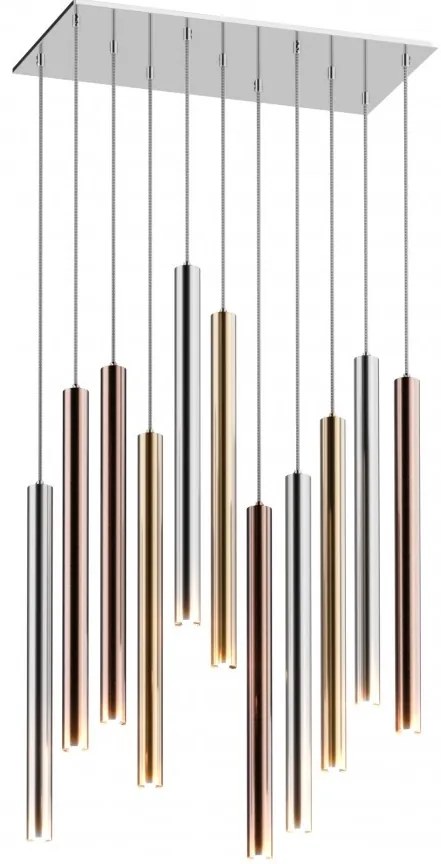 Lustra LED design minimalist cu 11 pendule LOYA crom/ auriu- french gold/ cupru