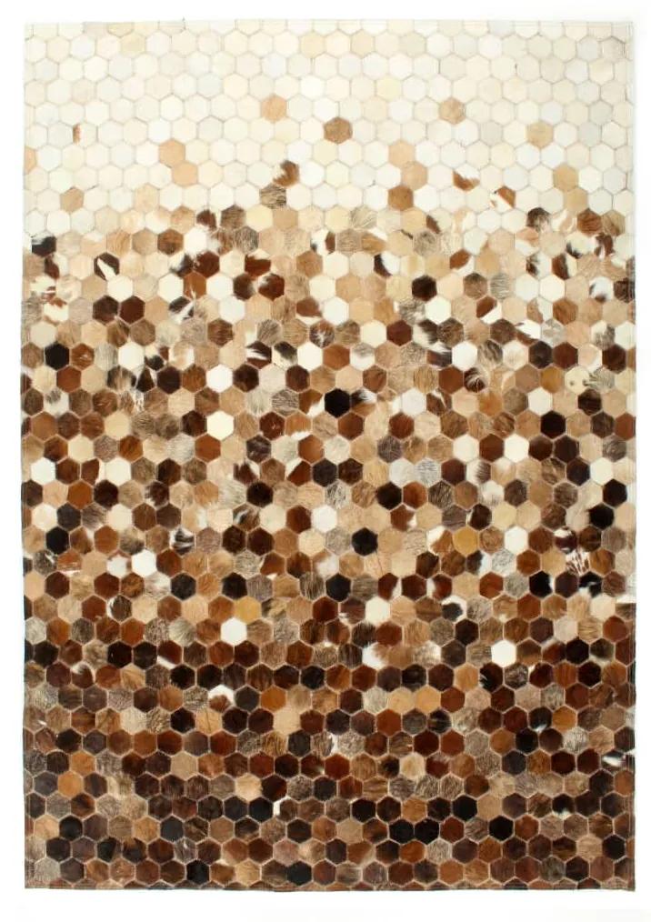 Covor piele cu par natural, mozaic, maro alb, 160x230 cm 160x230 cm