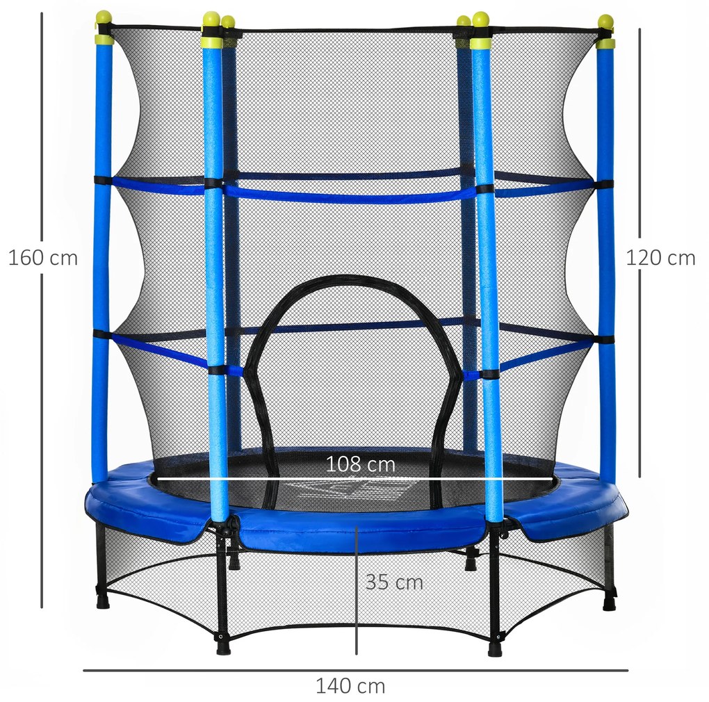 HOMCOM Trambulină pentru Copii 3-6 Ani cu Margine Capitonată și Corzi Elastice, Trambulină pentru Grădina, Φ140x158 cm, Albastru | Aosom Romania