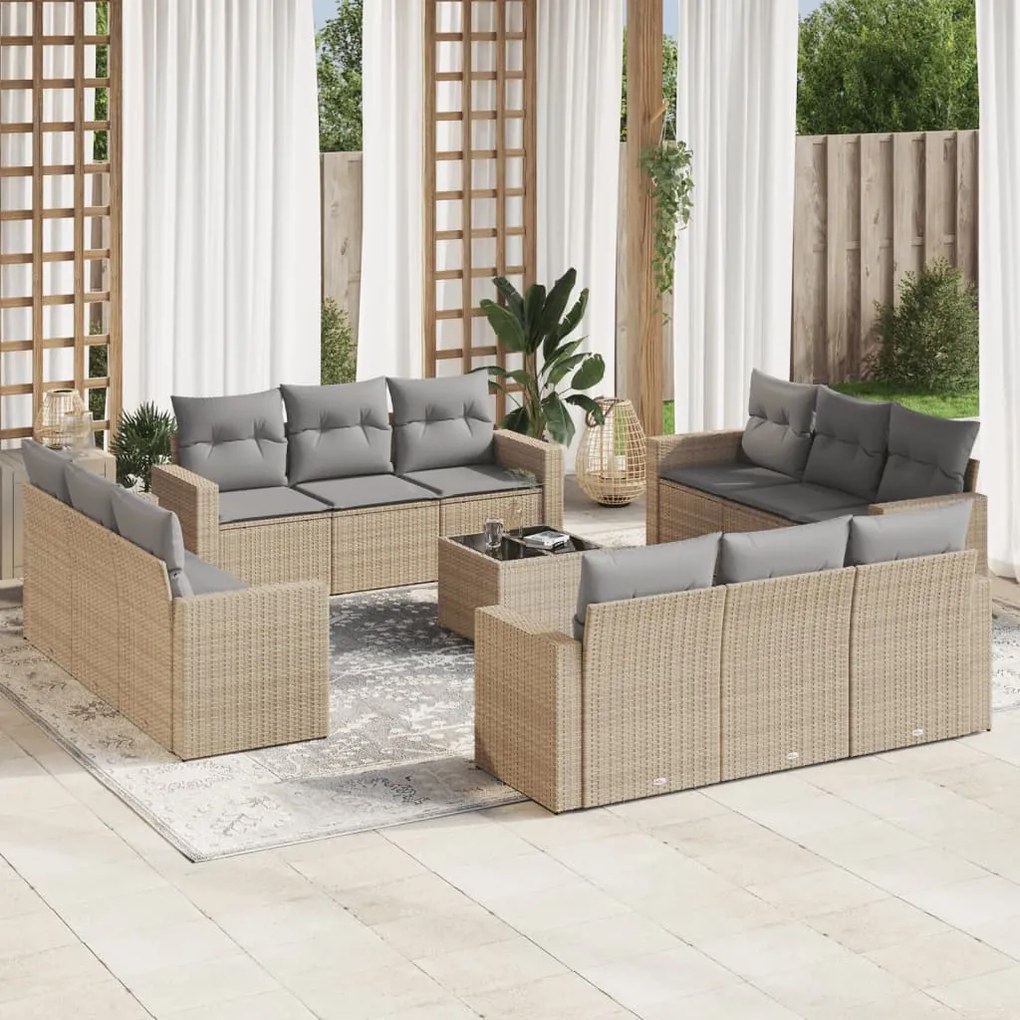 vidaXL Set canapele de grădină, 13 piese, cu perne, bej, poliratan