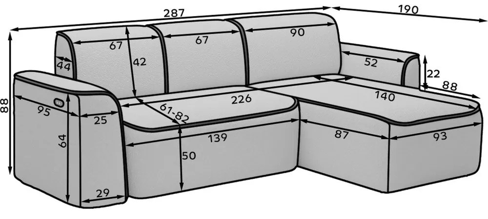 Colțar gri antracit cu tapițerie din țesătură bouclé (cu colț pe partea dreaptă/cu șezlong) Ume – ELTAP