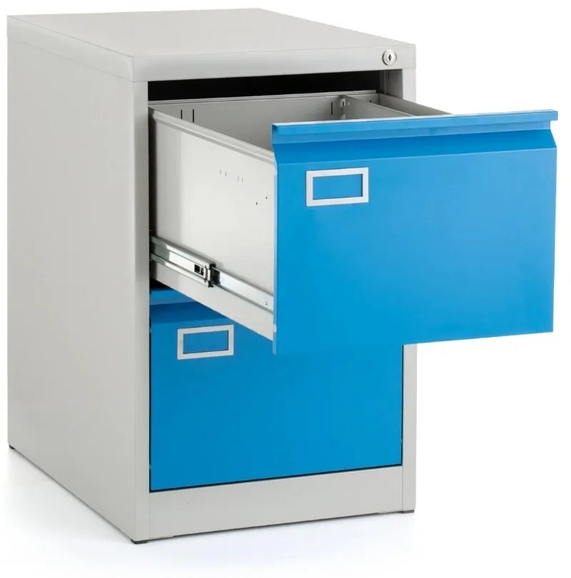 Dosar metalic A4 - 2 sertare, 45,5 x 62 x 71,5 cm, incuietoare cilindrica, albastru - ral 5012