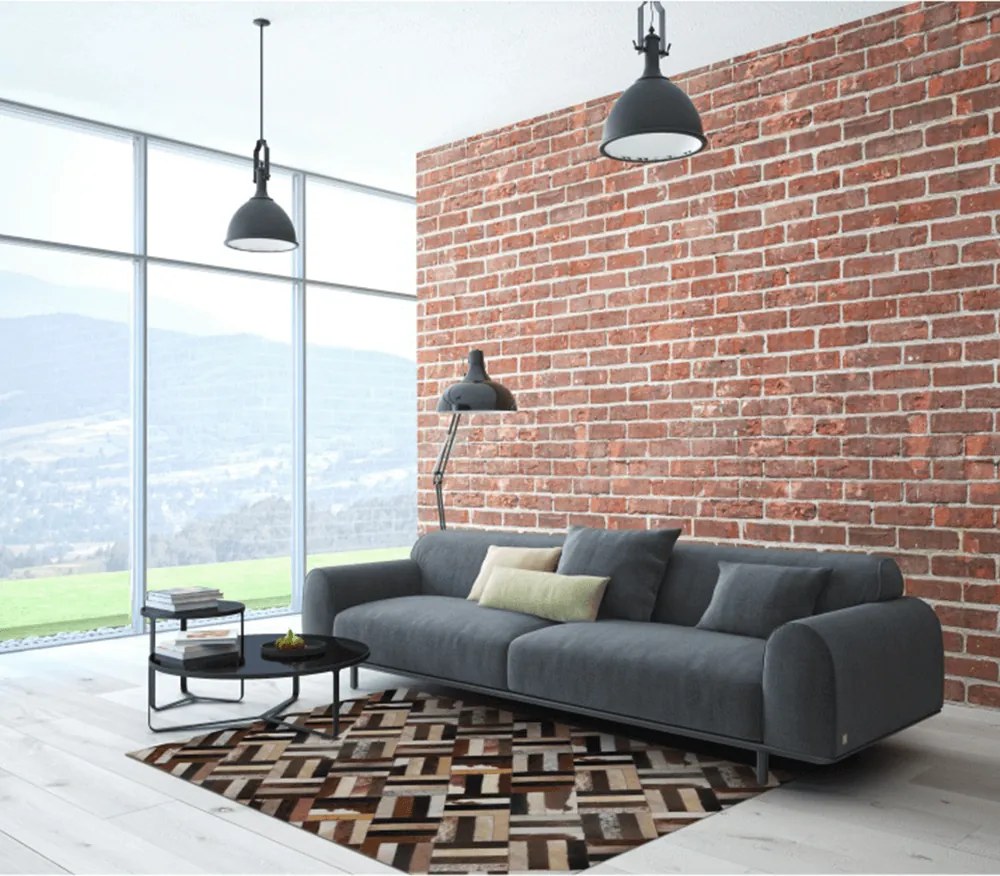Covor de lux din piele, maro/negru/bej, patchwork, 170x240 , KOŽA TYP 2