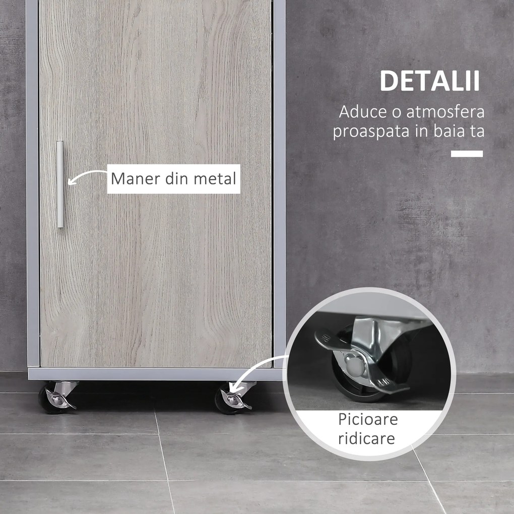 KLEANKIN Mobilier pentru baie inaltat din MDF, 30x32x87cm, Gri si Lemn