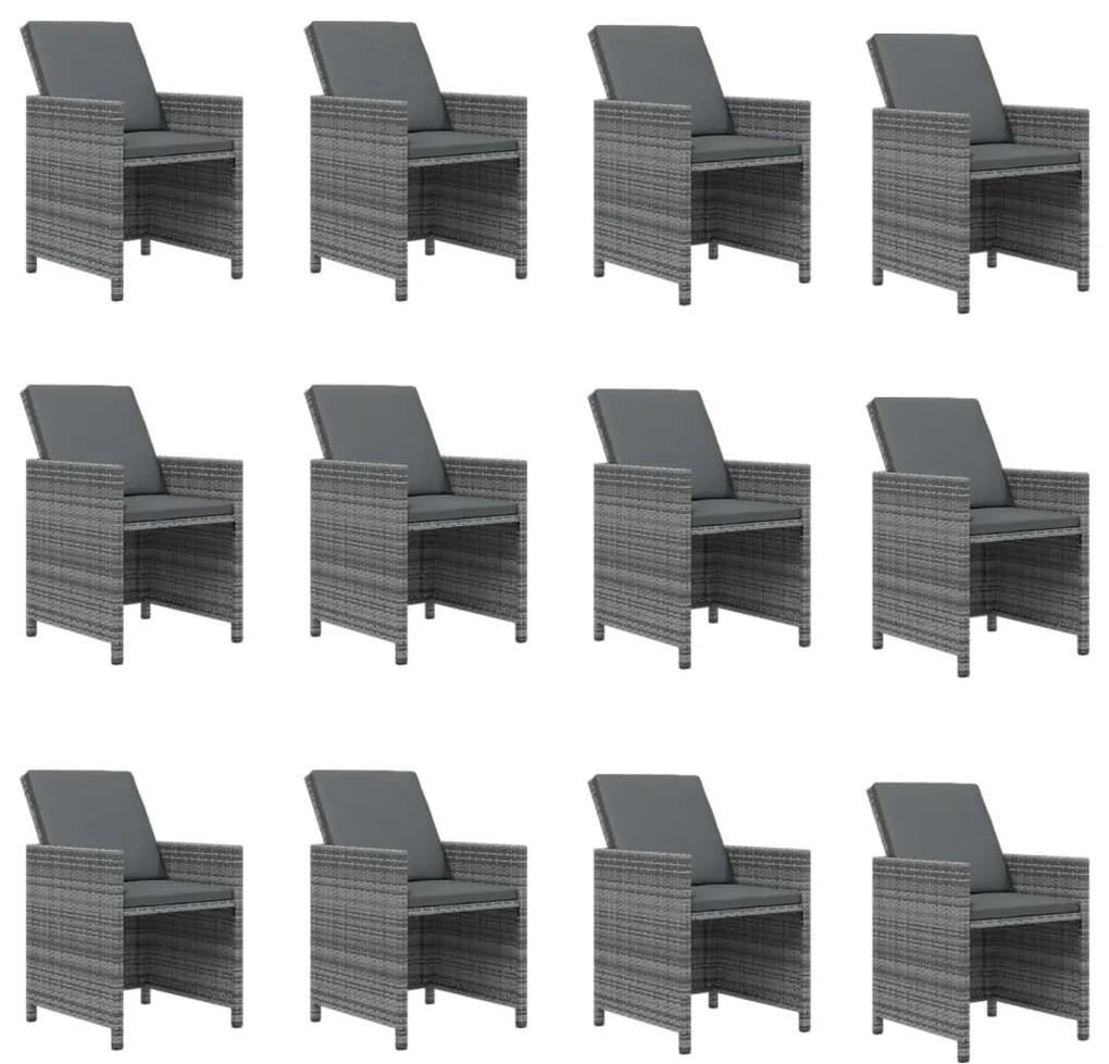 Set mobilier de gradina cu perne, 13 piese, gri, poliratan Gri si negru, 12x fotoliu + masa, 1