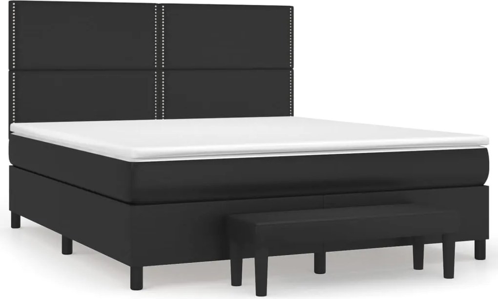 vidaXL Pat box spring cu saltea, negru, 180x200 cm, piele ecologică