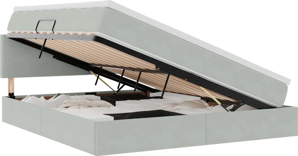 vidaXL Pat cu storage cu saltea Gri deschis 180 x 200 cm Catifea