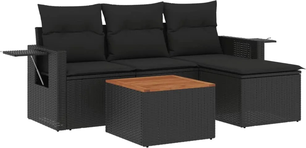 vidaXL Set mobilier de grădină cu perne, 5 piese, negru, poliratan