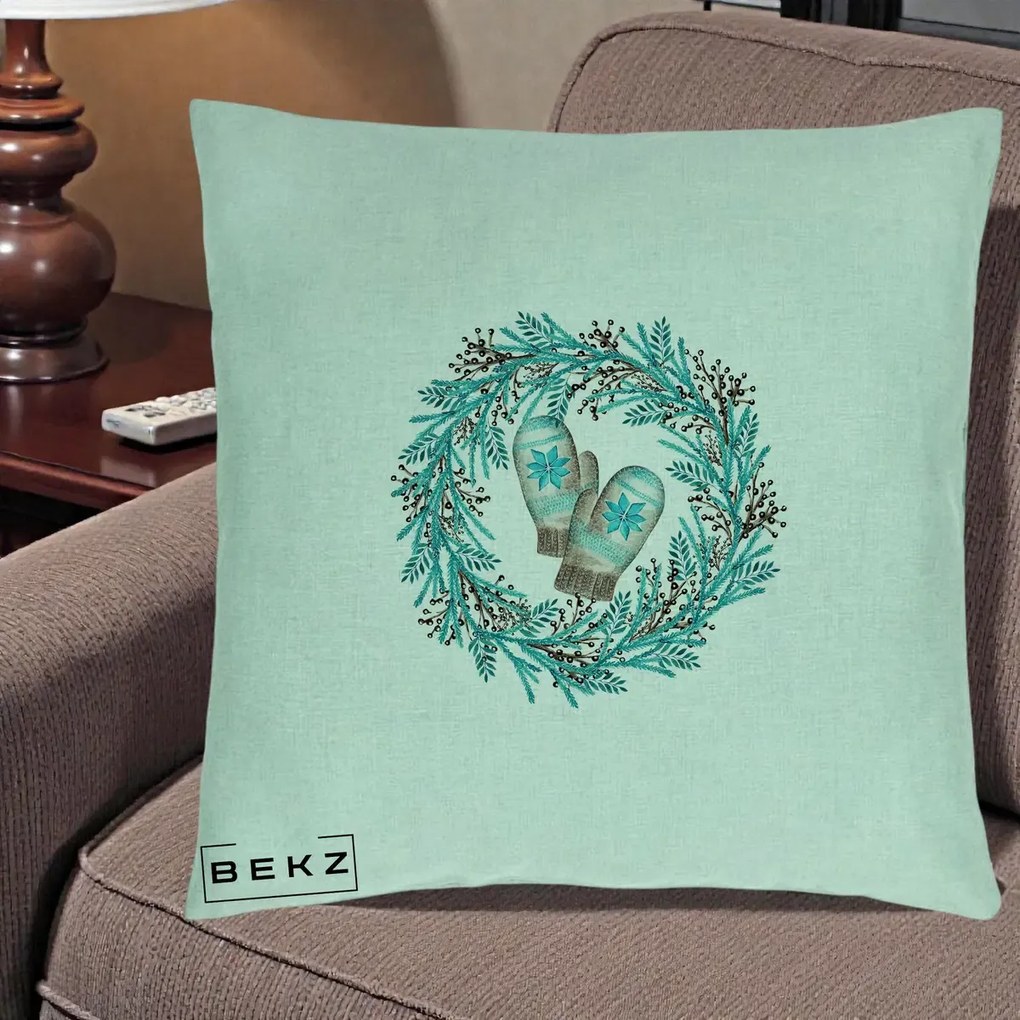 Perna Decorativa Coroana Turcoaz cu Manusi, 40x40 cm, Verde Menta, Husa Detasabila, Perna Inclusa, BEKZ®