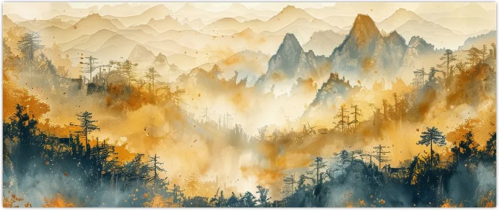 Tablou - Munți, acuarelă (120x50 cm)