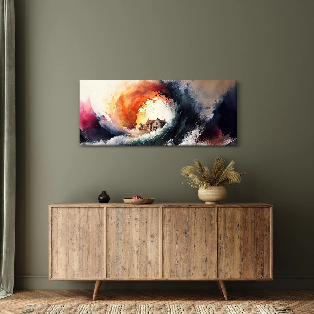 Tablou - În vârtejul potopului, acuarelă (120x50 cm)