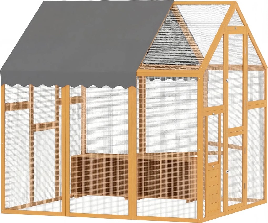 PawHut Coteț pentru găini 3,07 m² tarc exterior din lemn cu husă impermeabilă, încuietoare de siguranță, pentru 6-8 găini 1,7 x 1,8 x 1,8 m | Aosom Romania