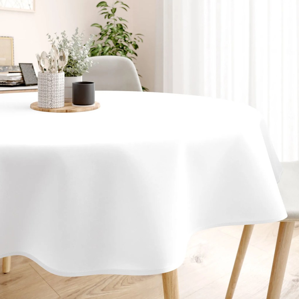 Goldea față de masă 100% bumbac solid - albă - rotundă Ø 160 cm