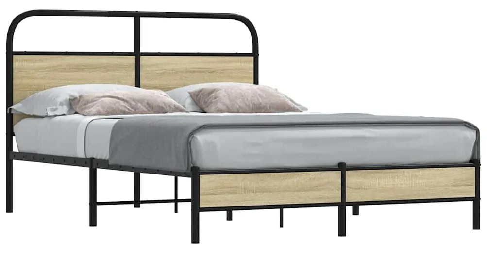vidaXL Cadru de pat fără saltea 135x190 cm Lemn derivat stejar Sonoma