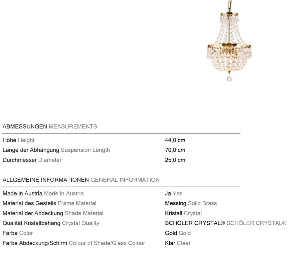 Candelabru cristal design lux Sheraton D-25cm 3L gold plated