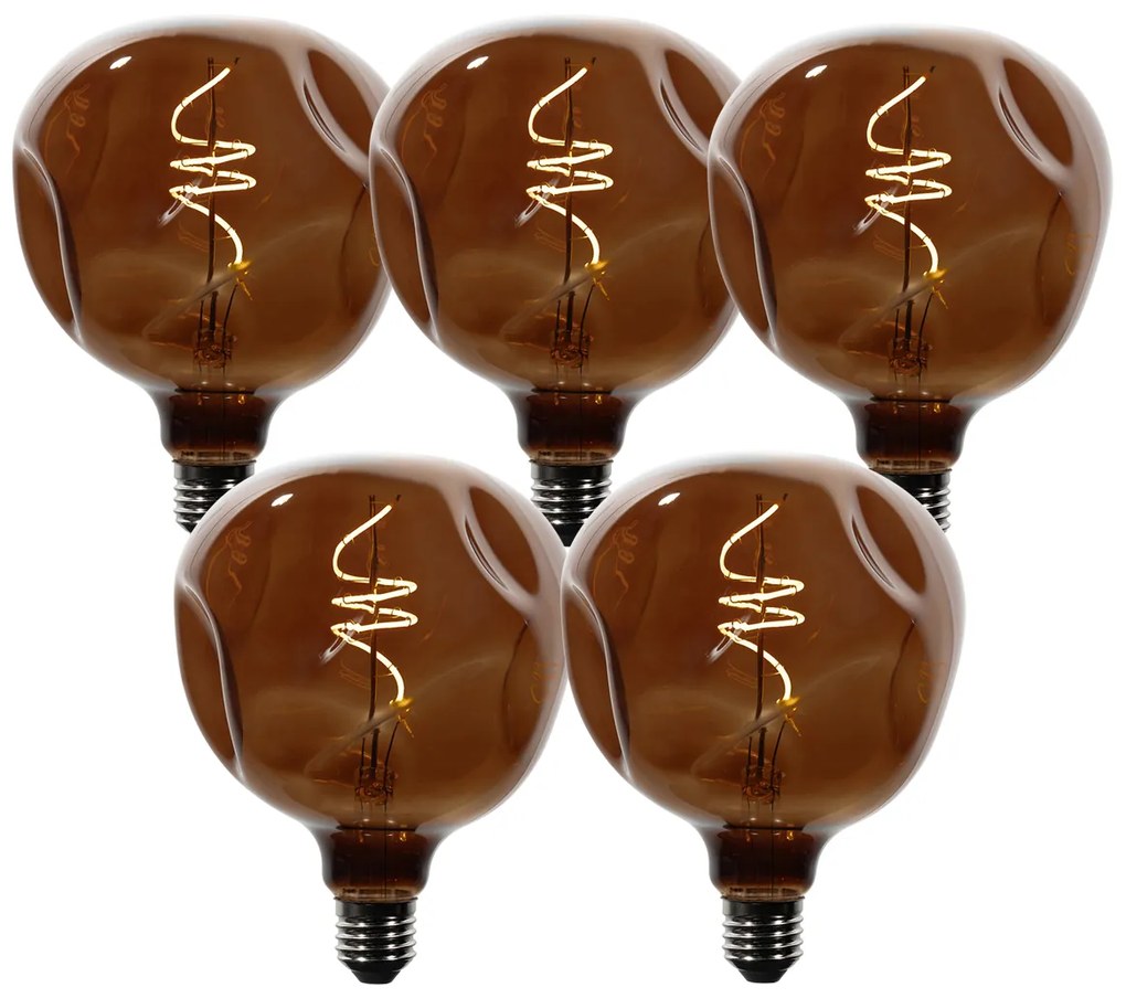 Set de 5 becuri LED E27 dimabile T125 maro 4W 120 lm 1800K