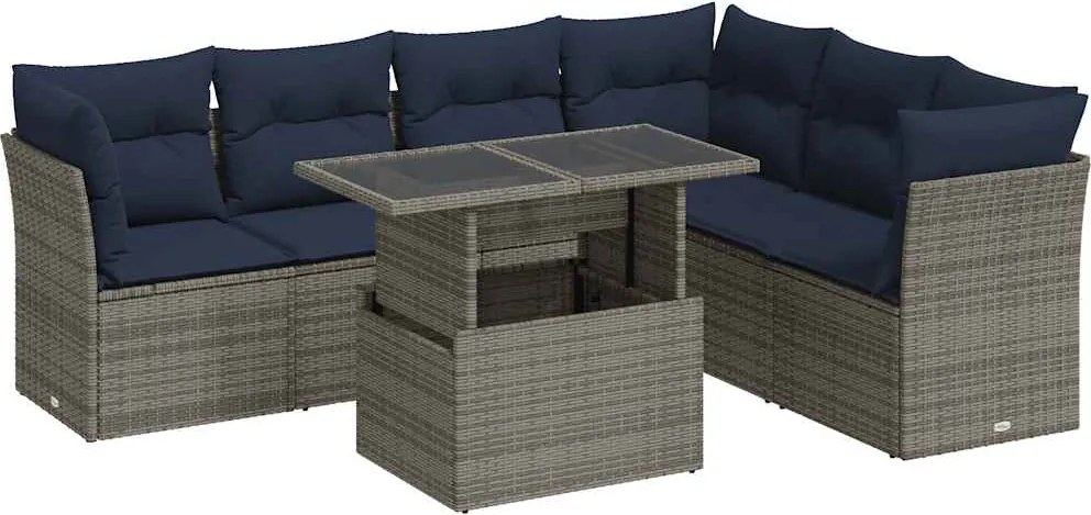 vidaXL Set canapele grădină perne 7 piese negru, poliratan/lemn acacia