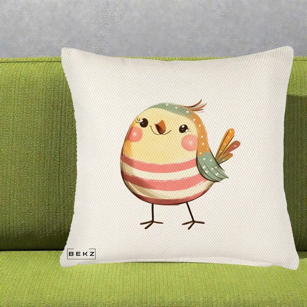 Perna Decorativa Pui Kawaii Pastel Dungat, 40x40 cm, Crem Reliefat, Husa Detasabila, Perna Inclusa, BEKZ®