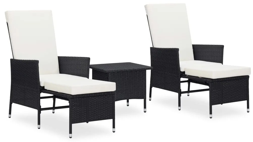vidaXL Set mobilier de grădină cu perne, 3 piese, negru, poliratan