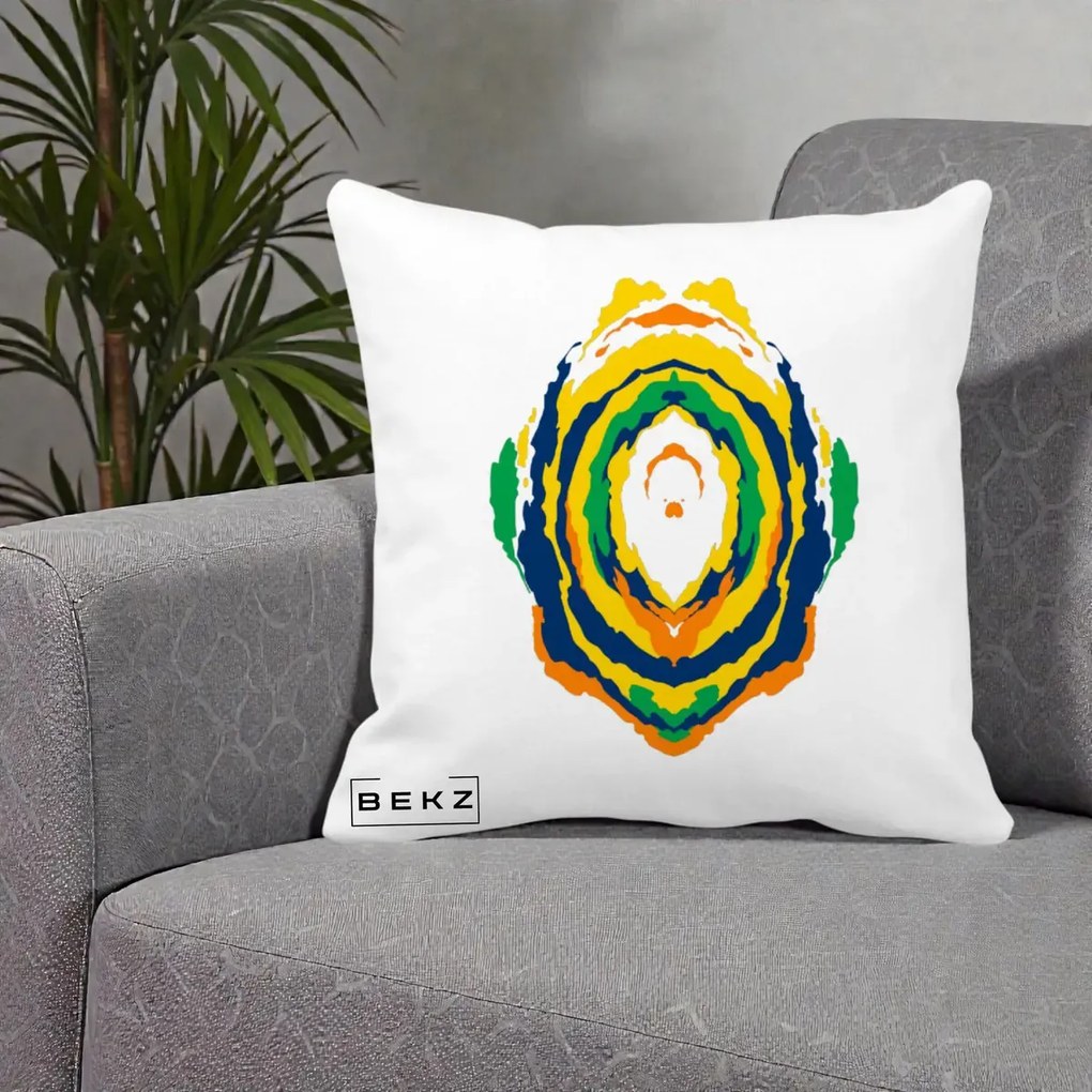 Perna Decorativa Oval Abstract Multicolor, 40x40 cm, Alba Mata, Husa Detasabila, Perna Inclusa, BEKZ®