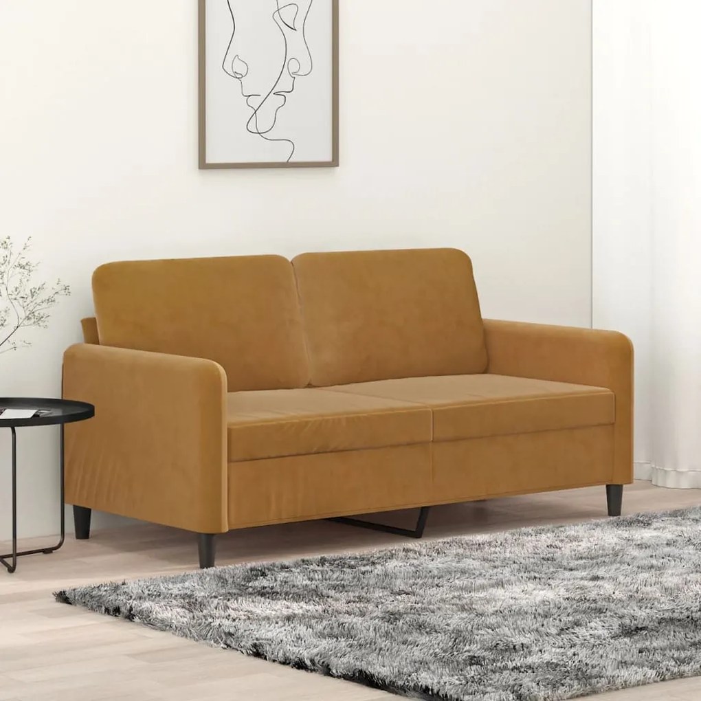 349050 vidaXL Canapea cu 2 locuri, maro, 140 cm, catifea