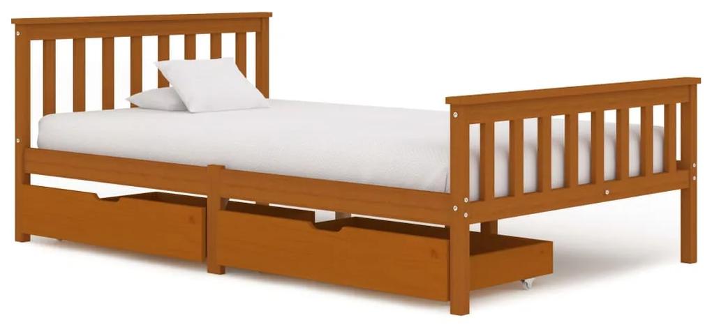 3060530 vidaXL Cadru de pat cu 2 sertare, maro miere 120x200 cm lemn masiv pin
