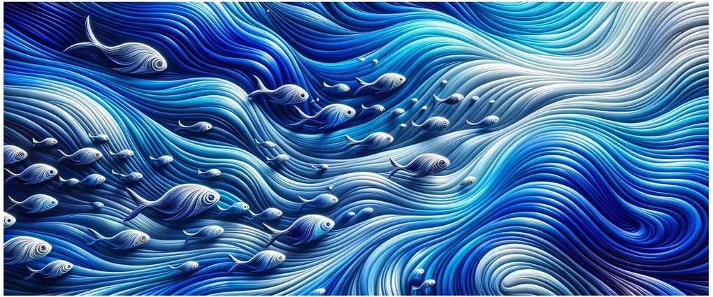 Tablou – Pești în valuri (120x50 cm)