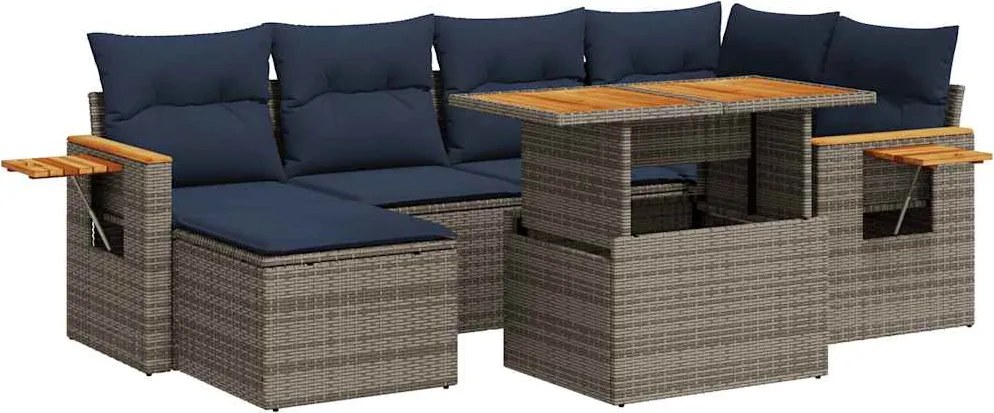 vidaXL Set canapele grădină perne 7 piese negru, poliratan/lemn acacia