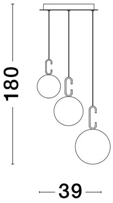 Lustra LED cu 3 pendule, dimabila, design modern Hook auriu, opal alb 39cm