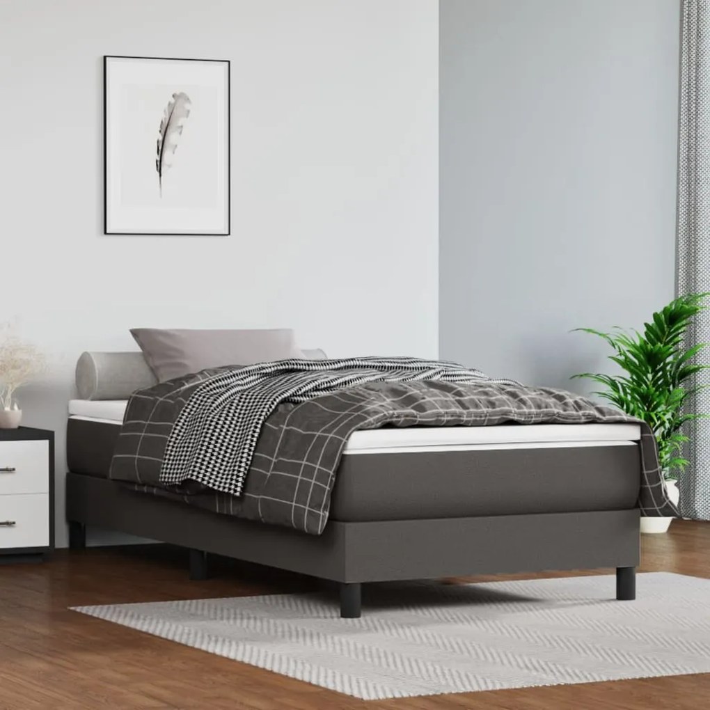 3144229 vidaXL Pat box spring cu saltea, gri, 80x200 cm, piele ecologică