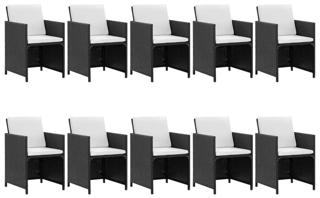 Set mobilier de exterior cu perne, 11 piese, negru, poliratan Negru, 11