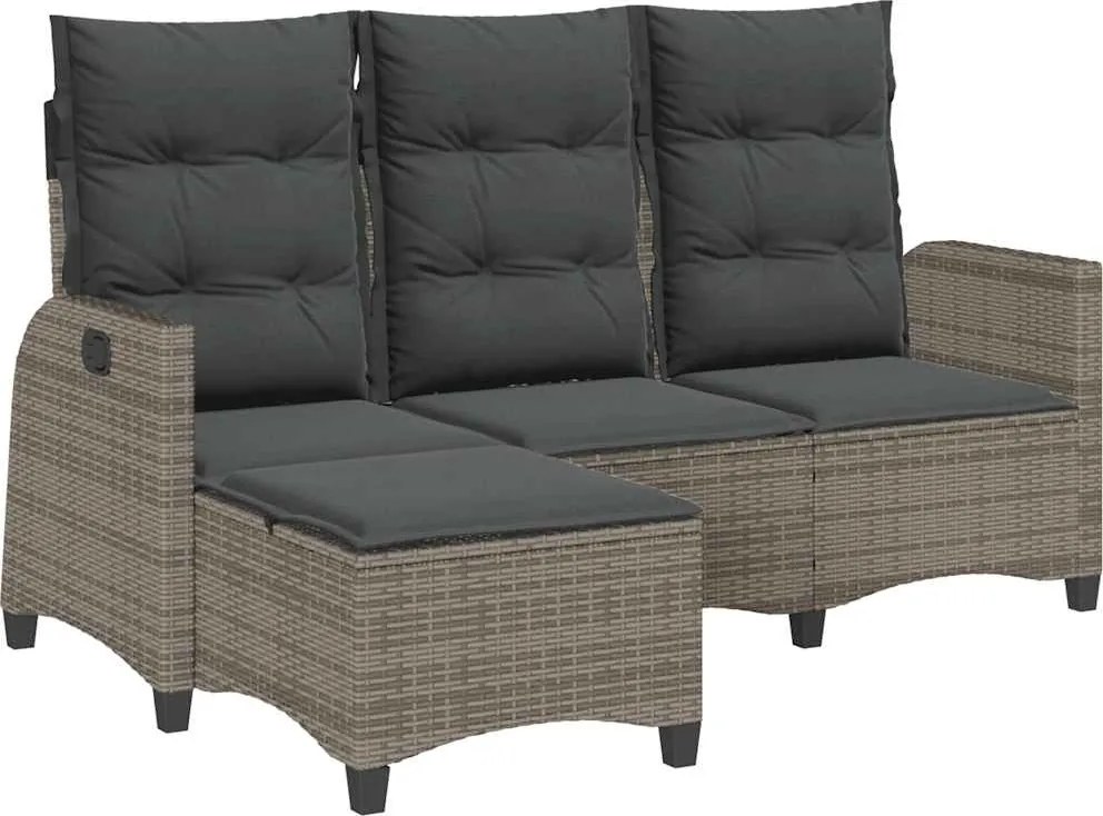 vidaXL Canapea grădină înclinabilă cu perne formă L polirattan gri