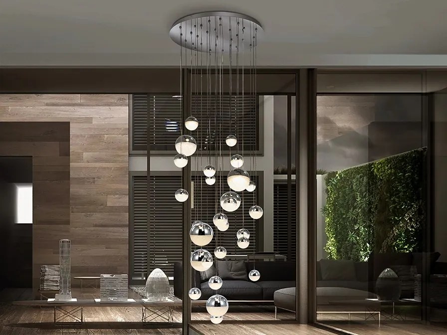 LUSTRA XXL cu 27 pendule LED, H-500cm, DIMABILA prin BLUETOOTH Sphere