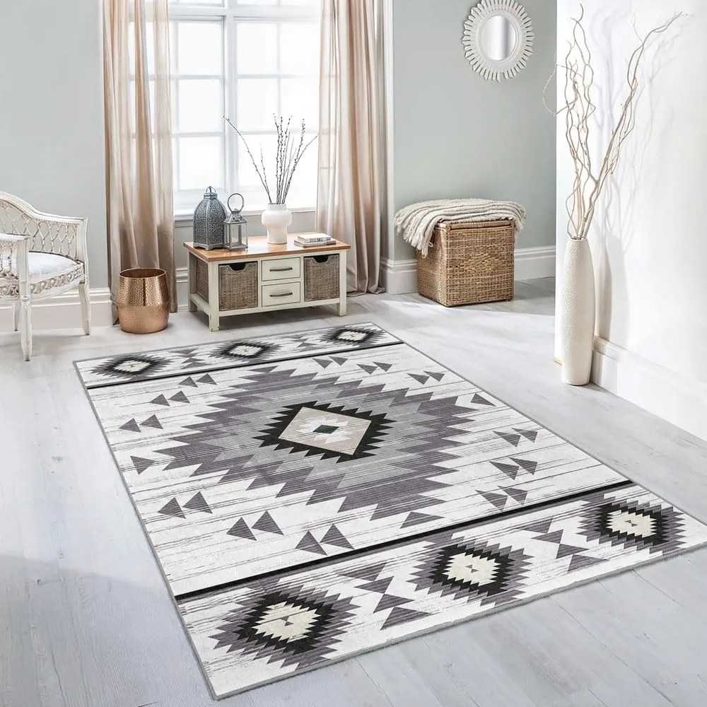 Covor tip traversă gri deschis lavabil 80x200 cm Ethnic Geo – Mila Home